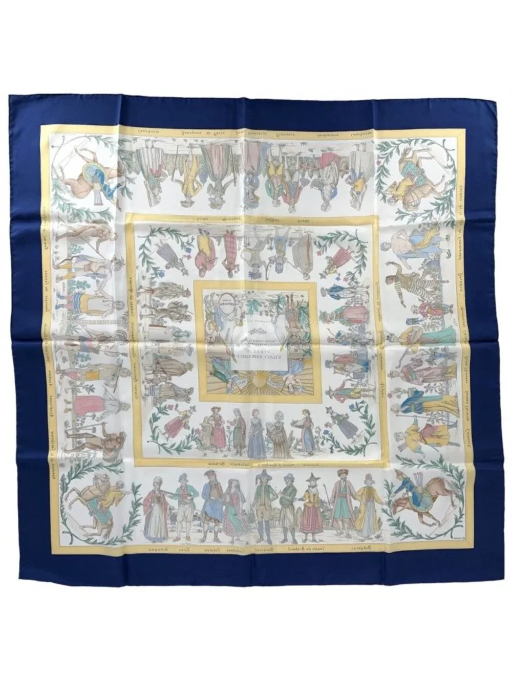 Hermes Scarf Carre 90 Costumes Civils Actuels Modern Citizen's Silk Blue Yellow